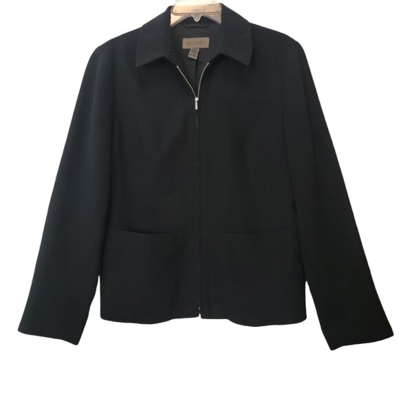 UNIFORM JOHN PAUL RICHARD ZIP UP BLAZER BLACK WITH POCKETS‎ WOMENS SZ 8 EUC - Picture 1 of 6